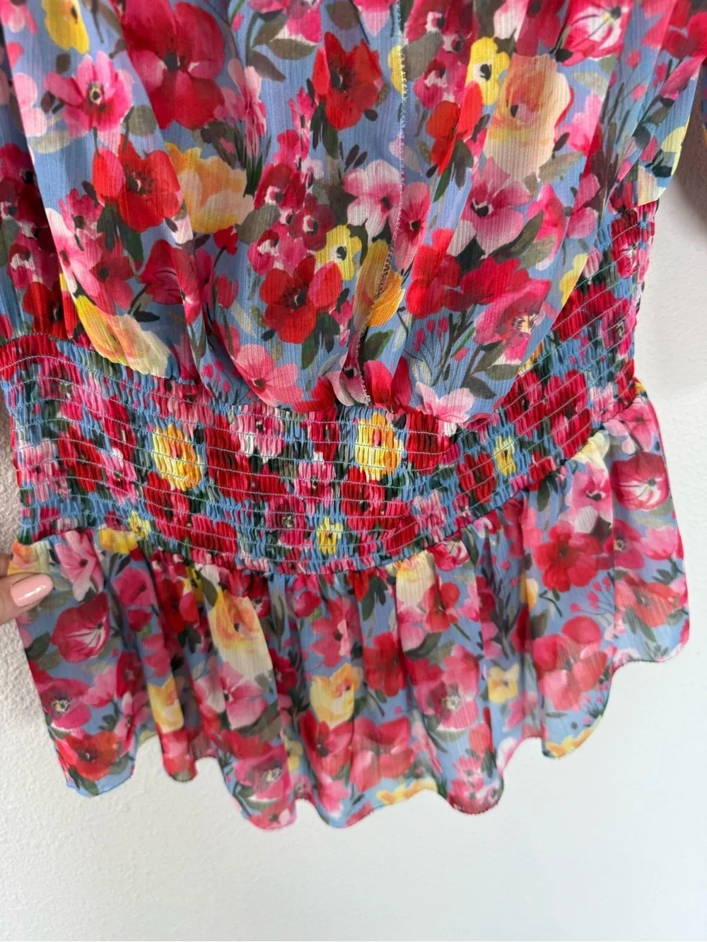 L'Agence Aubriella Off the Shoulder Floral Blouse Red Multi Casual Women’s Small